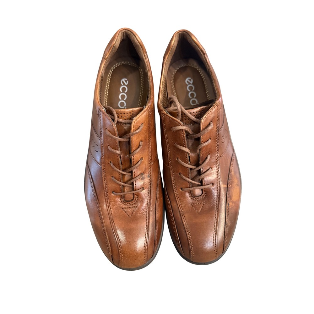 ECCO Brown Leather Lace Up Walking Shoes Shock Point Size 38 Women